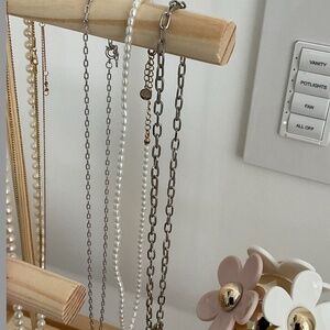 3 necklaces pearl, silver chain micro mini